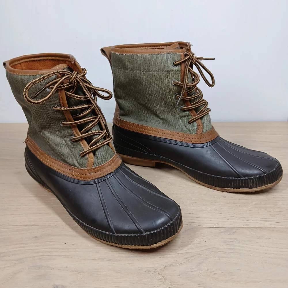 Tommy Hilfiger TMCollins Green Brown Duck Lace-Up Waterproof Winter Boots 1679